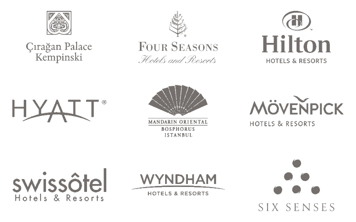 Referans markalar — Four Seasons, Hilton, Hyatt, Mandarin Oriental, Swissôtel, Mövenpick