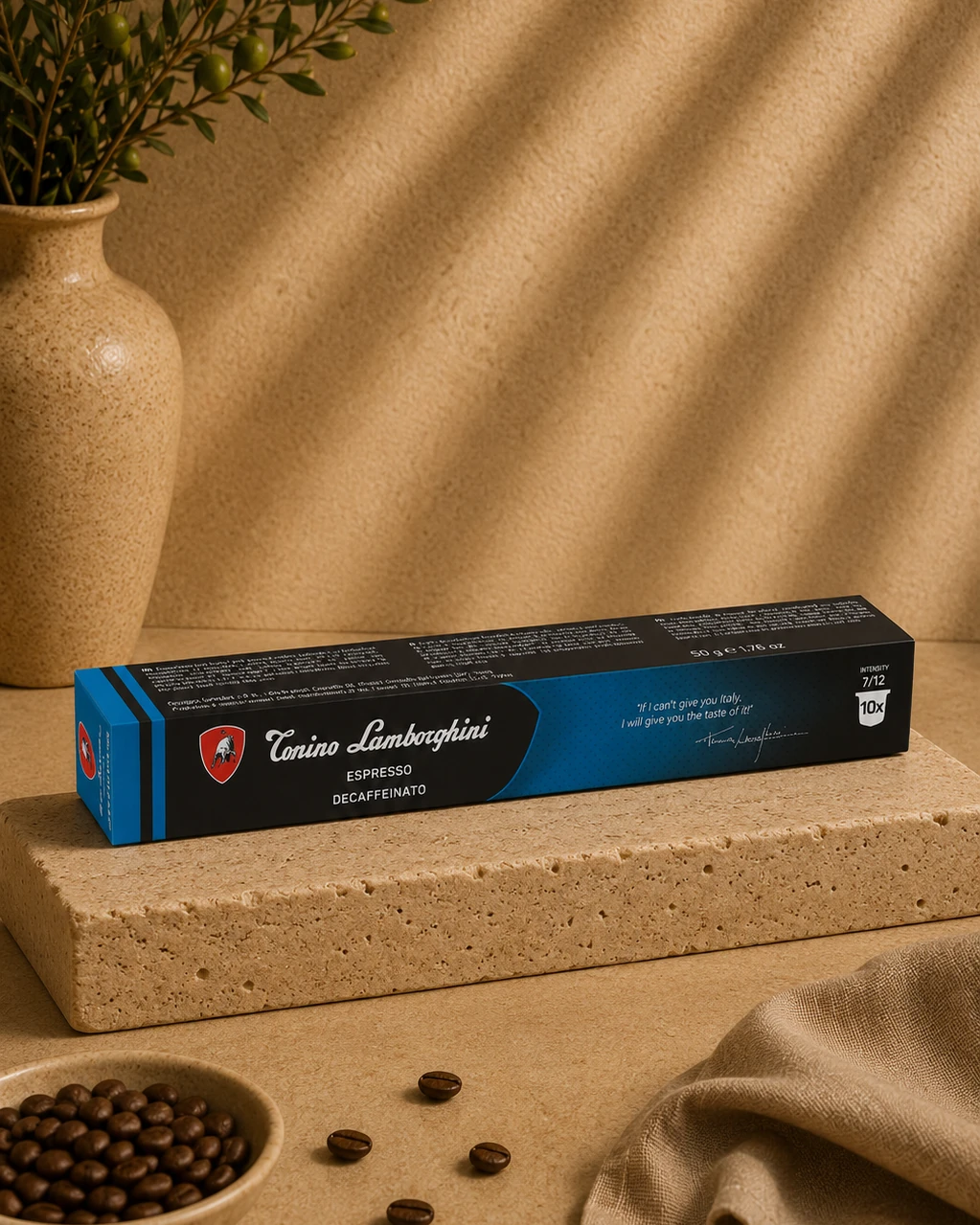 Nespresso uyumlu Decaffeinato — paket + kapsül kompozisyon